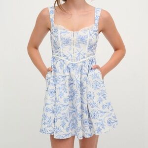 White and Blue For Love and Lemons Maisie May Mini Dress Size L